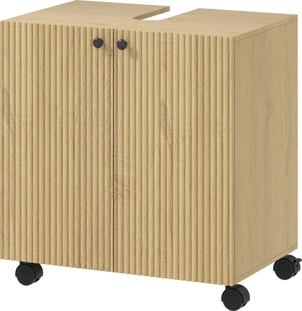 HOMCOM Dulap sub-chiuvetă pentru baie, raft în 3 trepte, roți, lemn | Aosom Romania