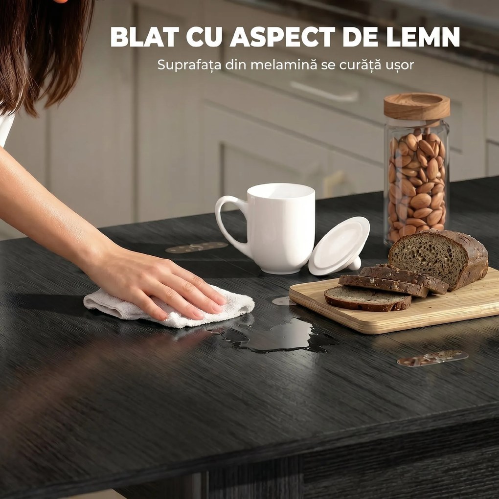 HOMCOM Masă Extensibilă de Sufragerie 4-6 Persoane, Negru | Aosom Romania