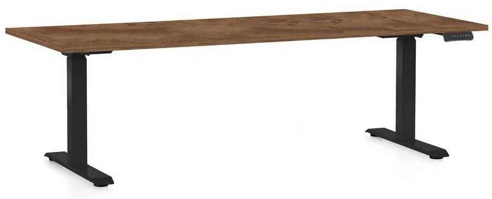 Masă înălțime reglabilă OfficeTech D, 200 x 80 cm, picioare negre, stejar silverjack