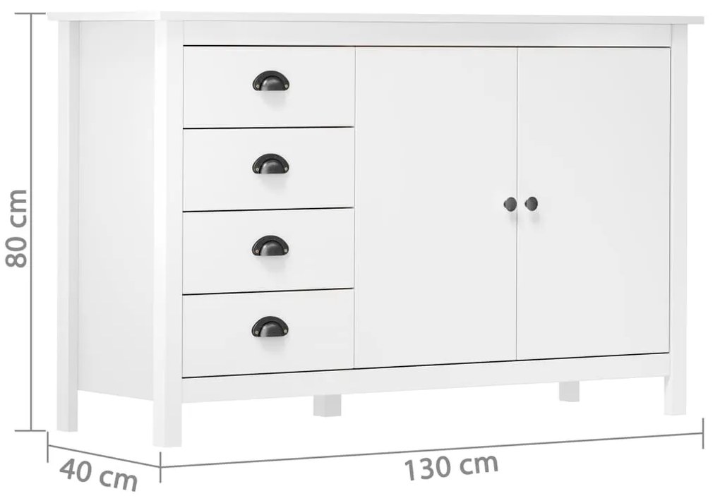 Servanta Hill Range, 130x40x80 cm, alb, lemn masiv de pin Alb, 1