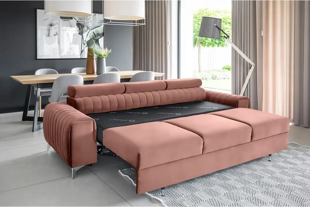 Canapea roz extensibilă cu tapițerie din catifea 261 cm Laurence – ELTAP