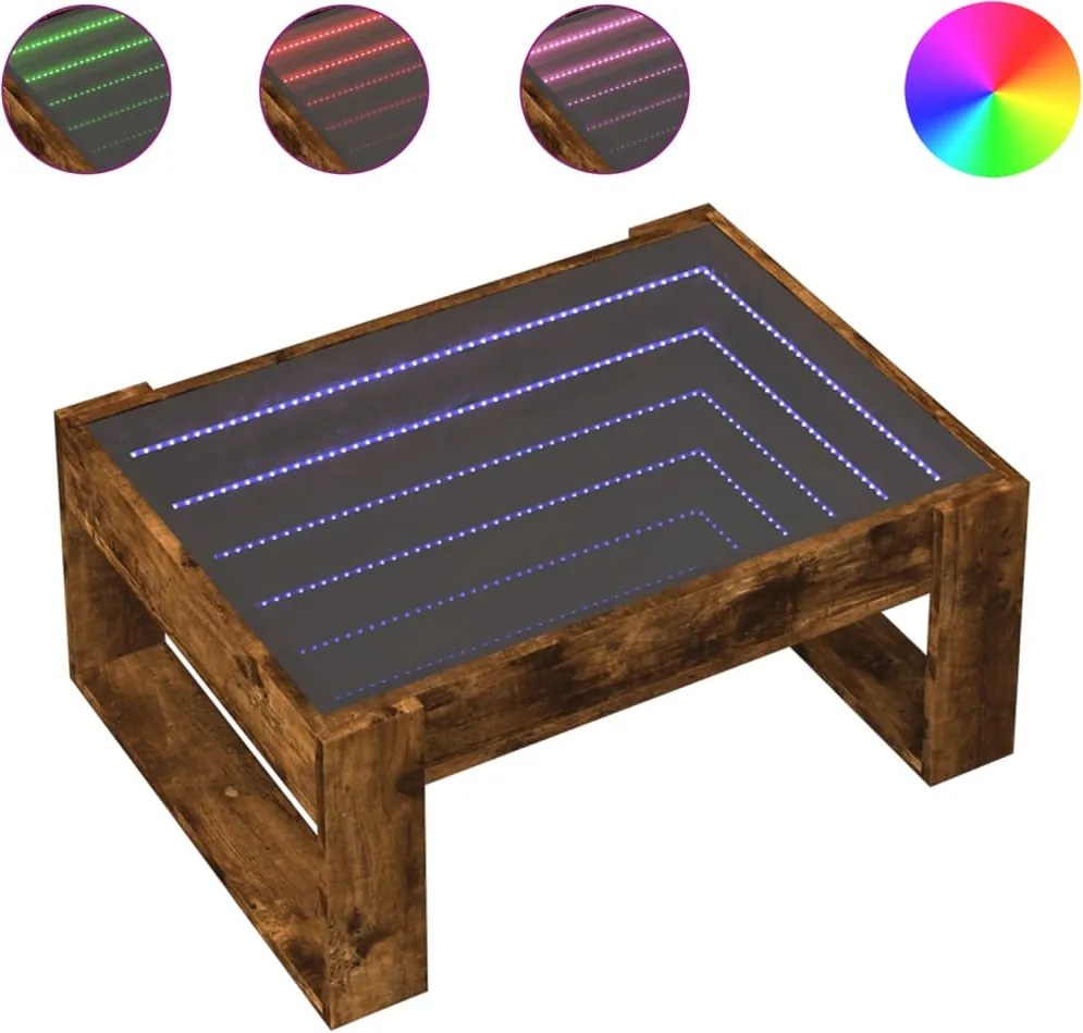 vidaXL Măsuță de cafea cu LED infinity, stejar fumuriu, 70x53x30 cm