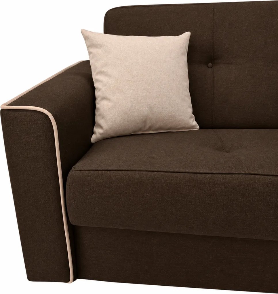Canapea VERA extensibila, 3 locuri, lada de depozitare, stofa maro închis + bej deschis, 225x90x90 Stofa, Maro + Crem