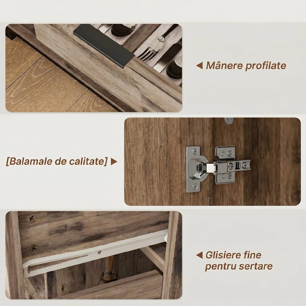 HOMCOM Bufet cu Sertar și 3 Dulapuri cu Rafturi Reglabile, 120x36,5x70 cm, Maro | Aosom Romania