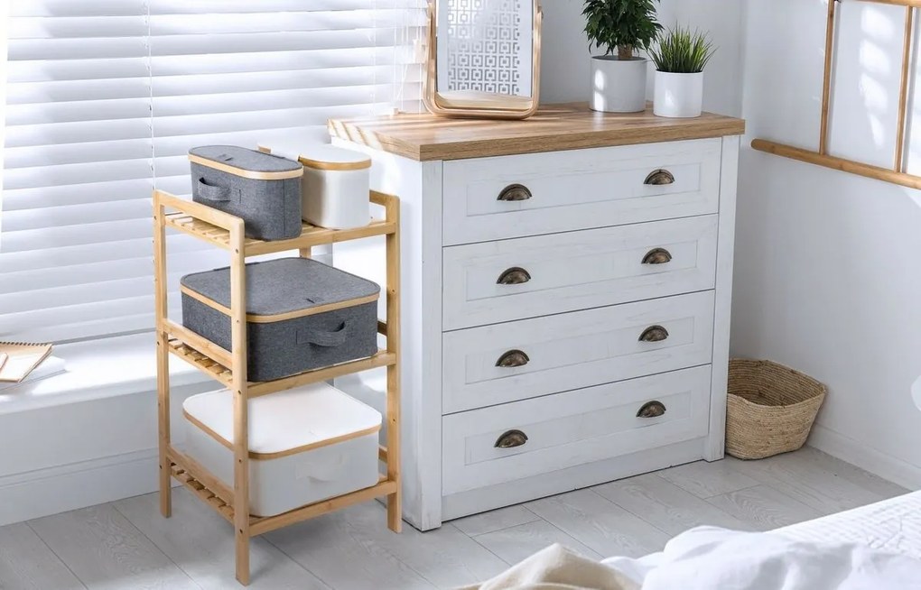 Cutie de depozitare G21 30 x 15 x 15 cm, dinbambus cu capac, bejz