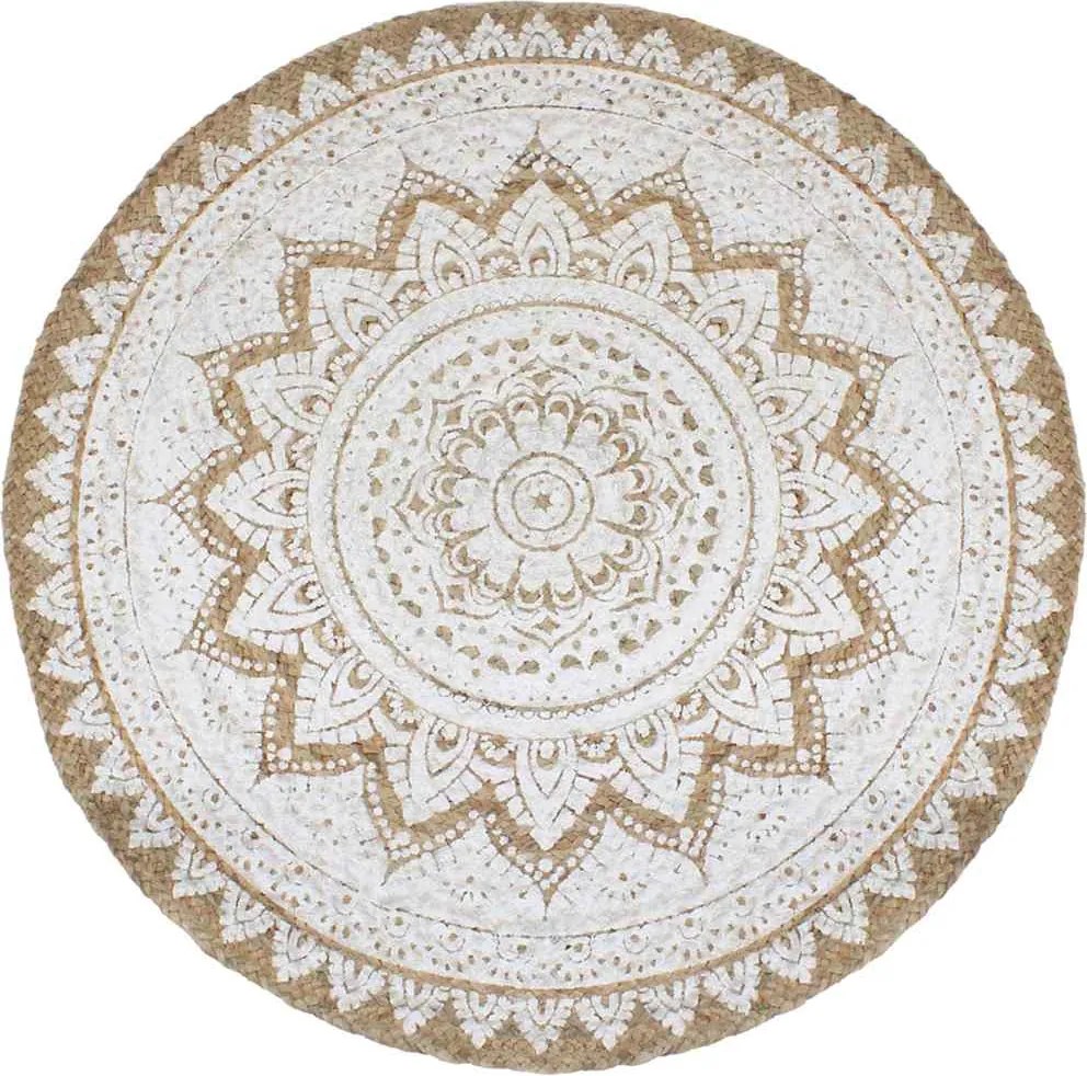 vidaXL Covor din iută împletită cu imprimeu, 180 cm, rotund