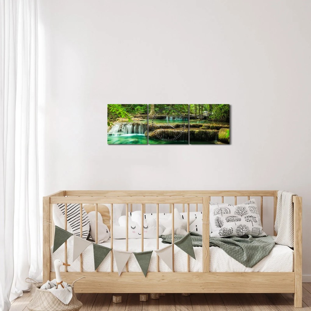 Tablou - Cascada verde (cu ceas) (90x30 cm)