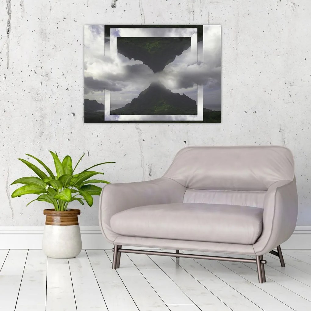 Tablou pe sticlă - Munții din Islanda, colaj geometric (70x50 cm)
