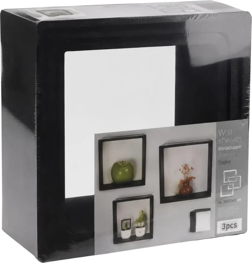 Set 3 rafturi decorative din lemn, H&amp;S Collection, negre, 23/25,8/28,5