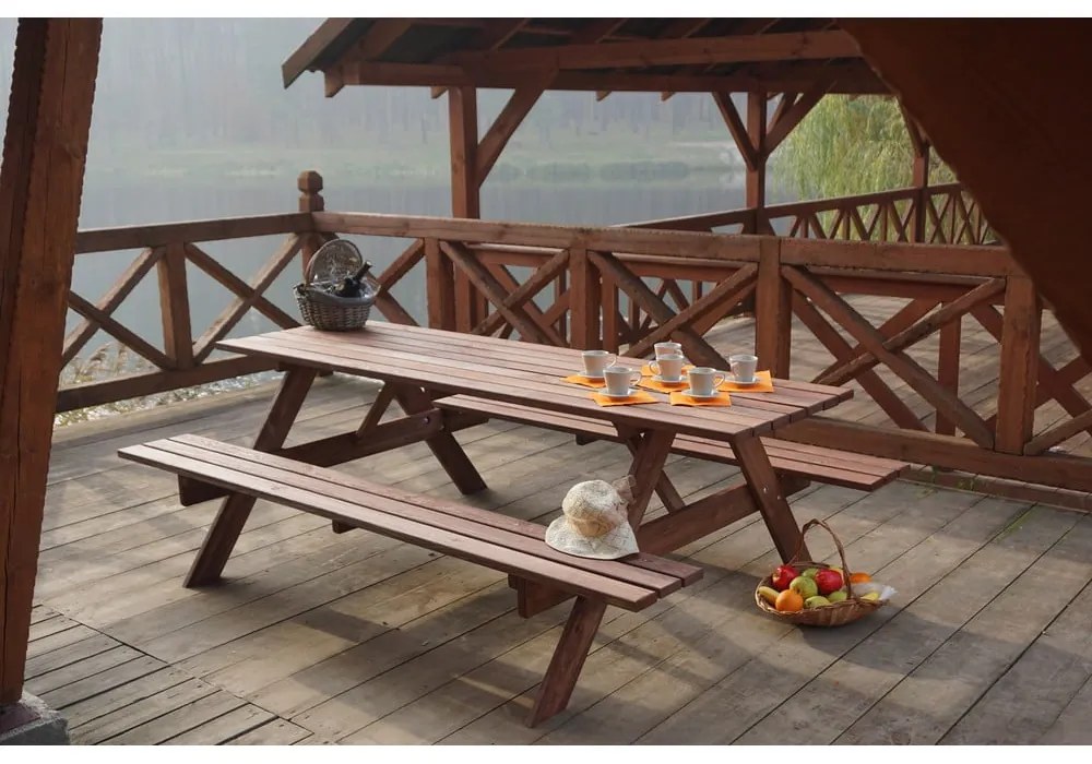 Set de dining pentru grădină din lemn de pin pentru 6 persoane Piknik - Rojaplast