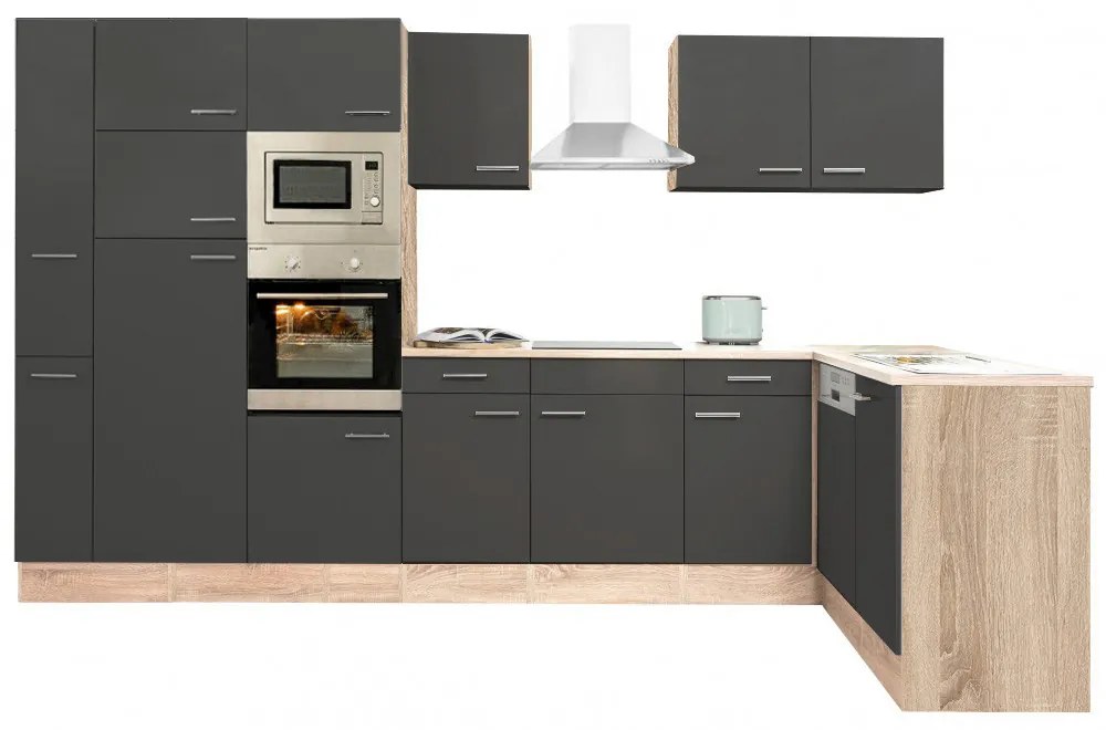 Mobilă de bucătărie de colț Yorki 370, corp din stejar sonoma, cu față antracit satinat