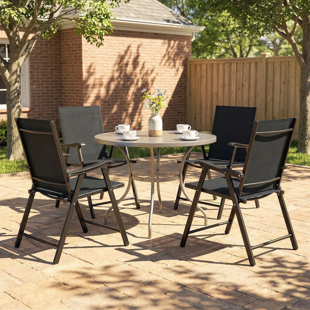 Outsunny Set de 4 scaune de grădină pliabile Structură oțel robustă fără asamblare Spătar înalt ergonomic 58x62x97cm Negru | Aosom Romania