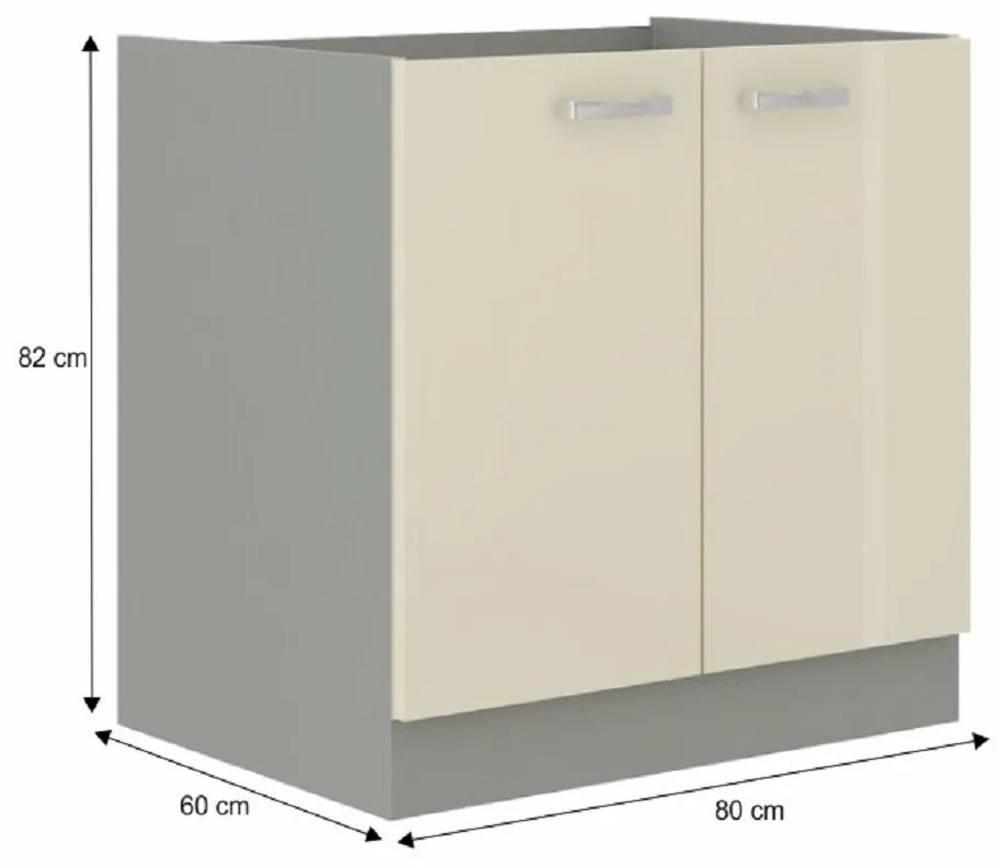 Dulap inferior de bucătărie 80 D 2F BB Pleitton (Crem ultralucios). 1015560
