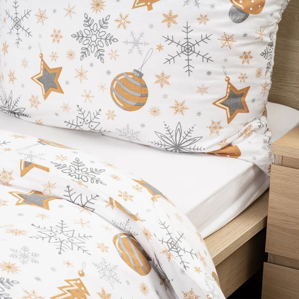 Lenjerie de pat din flanel 4Home Golden XmasNight, 140 x 220 cm, 70 x 90 cm, 140 x 220 cm, 70 x 90 cm