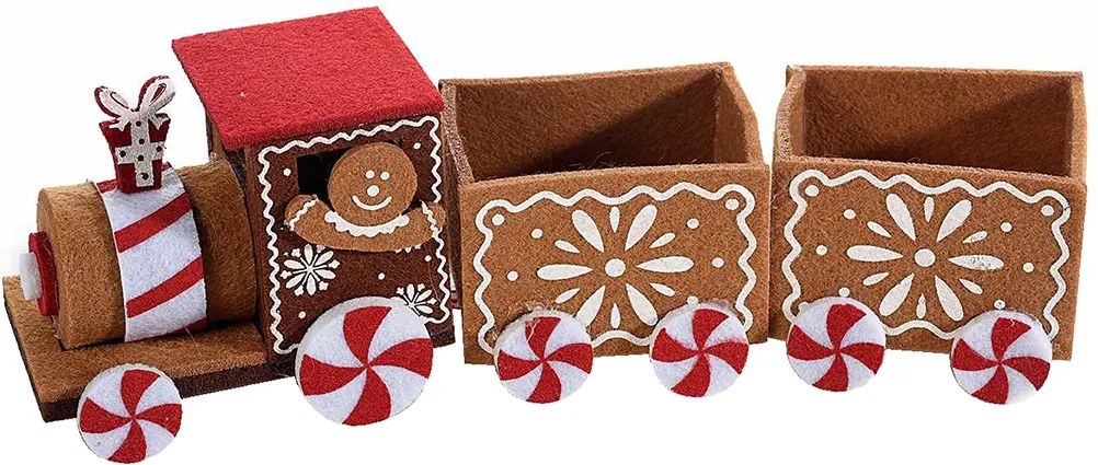 Trenulet decor Craciun textil maro rosu cm 27 x 7 x 8 H