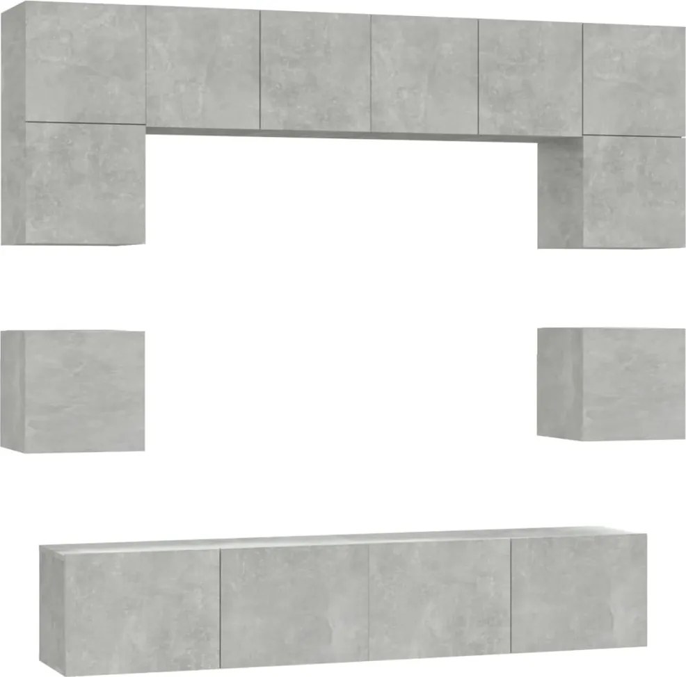 vidaXL Set dulap TV, 8 piese, gri beton, lemn prelucrat