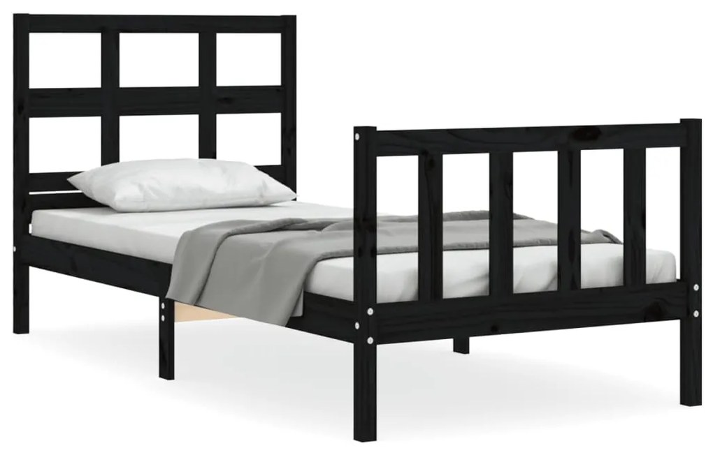 3192975 vidaXL Cadru de pat cu tăblie Small Single, negru, lemn masiv
