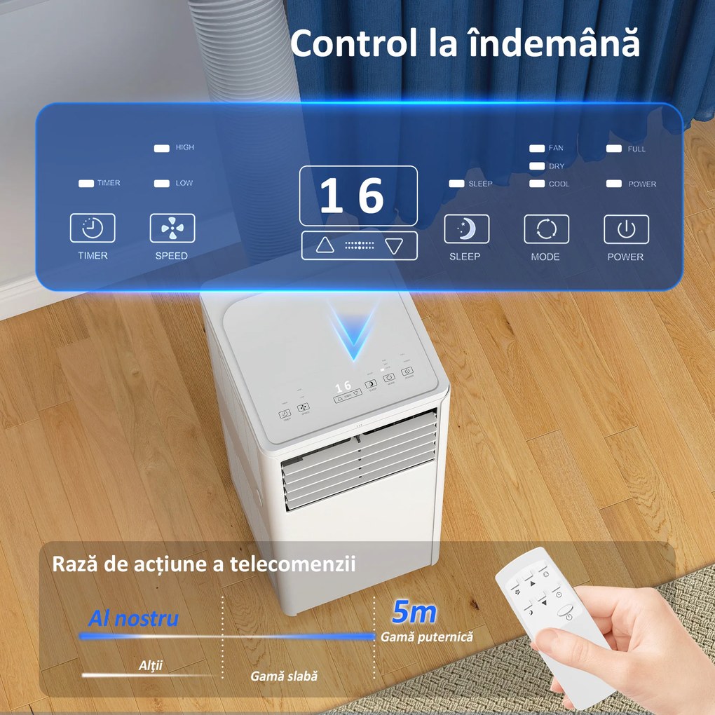 HOMCOM Aparat de Aer Condiționat Portabil 5000 BTU, Unitate 4-în-1: Răcire, Dezumidificare, Ventilator, Modul Sleep | Aosom Romania