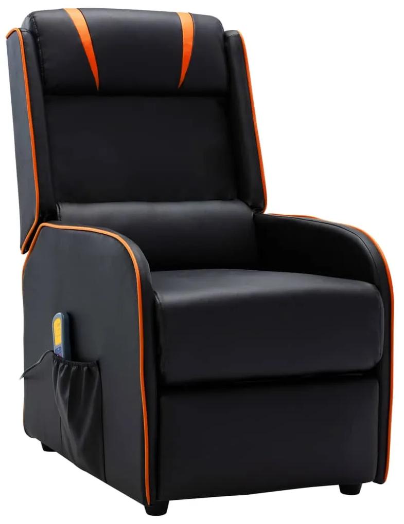 320185 vidaXL Fotoliu de masaj rabatabil, negru/portocaliu, piele ecologică