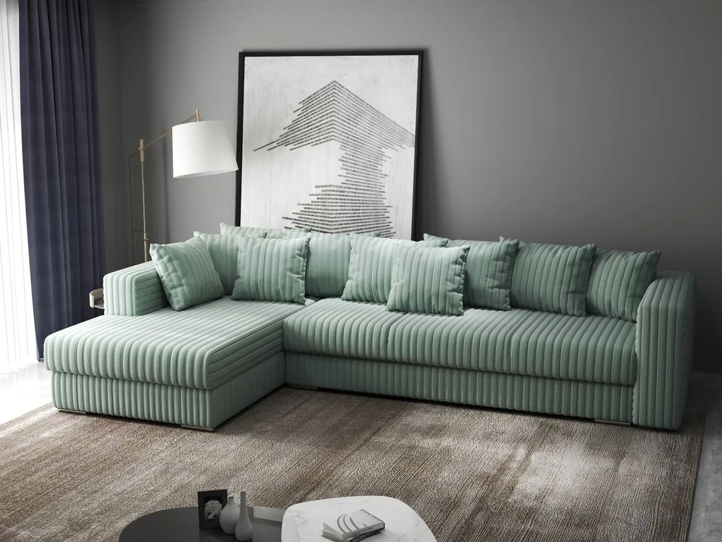 Colțar extensibil dumonde cu ladă de depozitare si sezut confortabil din spuma high-density, Gloria Ambience Mint 320x183 cm