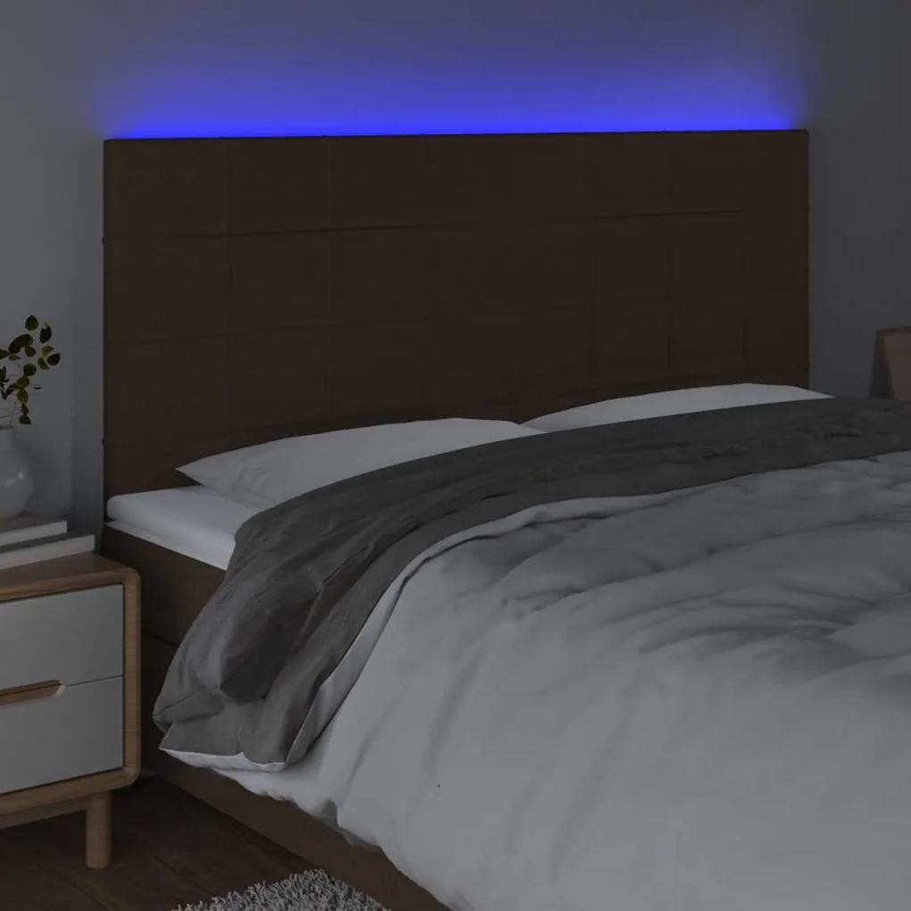 Tablie de pat cu LED, maro inchis, 180x5x118 128 cm, textil 1, Maro inchis, 180 x 5 x 118 128 cm
