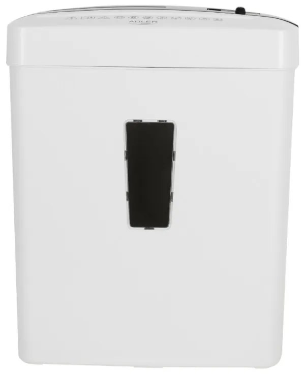 Distrugator de documente Adler AD 1037, 200 W, 13 L, Pana la 22 cm, 6 foi, CD/DVD si card, Pornire/oprire automata, Functie inversa, 69 dB, Alb