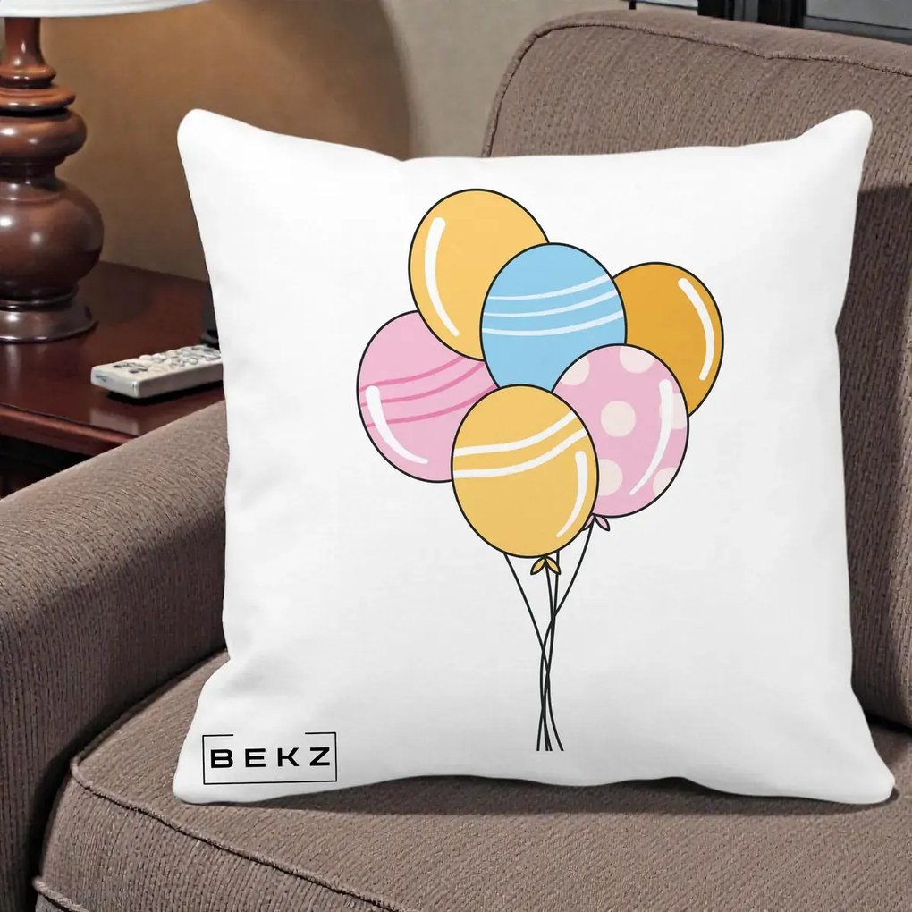 Perna Decorativa Baloane Petrecere, 40x40 cm, Alba Mata, Husa Detasabila, Perna Inclusa, BEKZ®