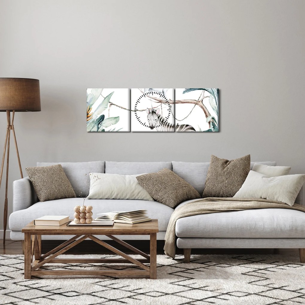 Tablou - Animale exotice (cu ceas) (90x30 cm)