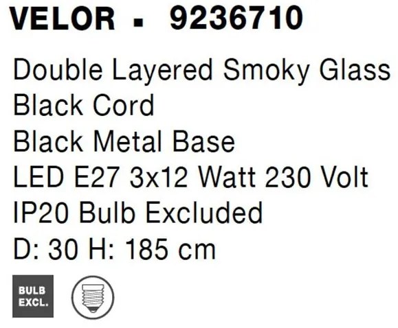 Lustra cu 3 pendule modern Velor fumuriu