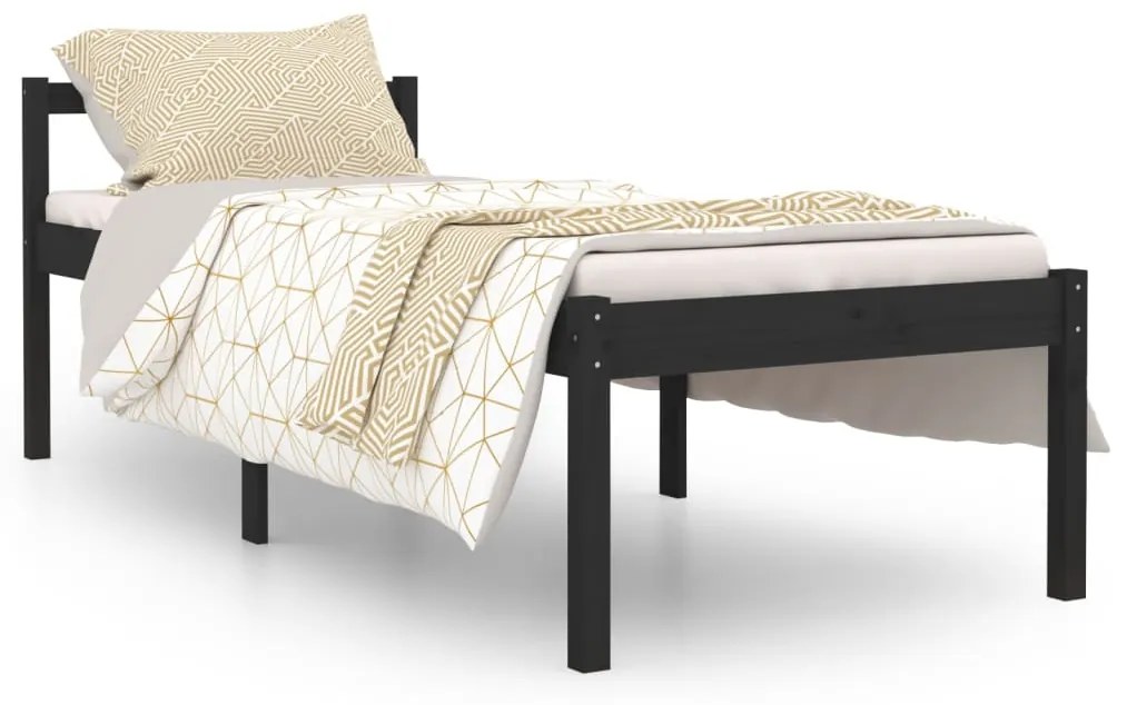 810578 vidaXL Cadru de pat mic single, negru, 75x190 cm, lemn masiv