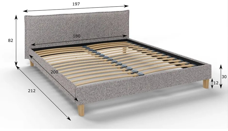 Pat matrimonial gri cu tăblie și somieră 180x200 cm Tina – Ropez
