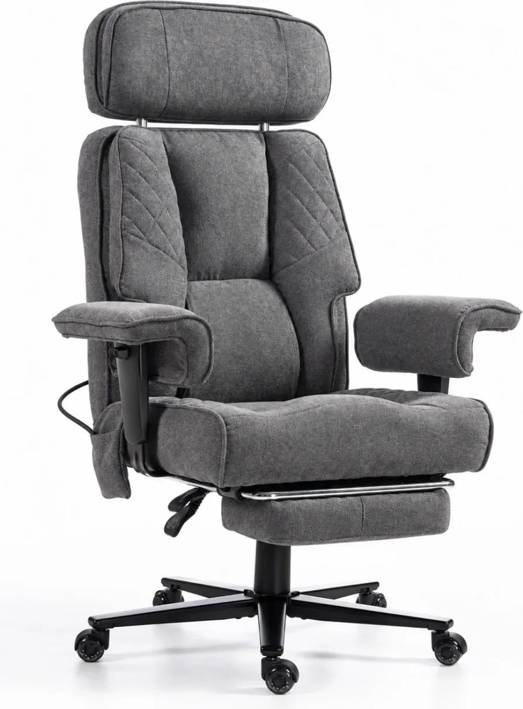 Aerion Comfort — Scaun directorial premium, Suport lombar reglabil cu aer, Tetieră reglabilă, Cotiere reglabile, Reclinare 155°, Suport pentru picioare, Gri