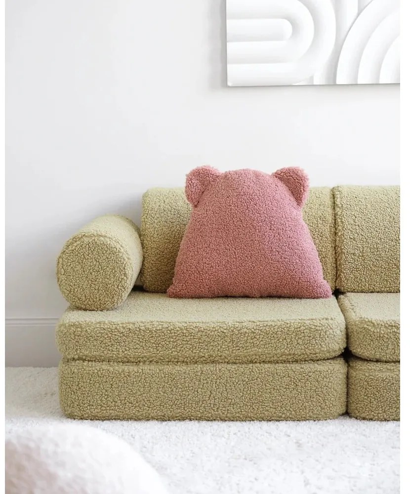 Pernă decorativă pentru copii roz cu tapițerie din țesătură bouclé Bear – Wigiwama