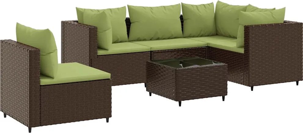 vidaXL Set mobilier de grădină cu perne, 6 piese, maro, poliratan
