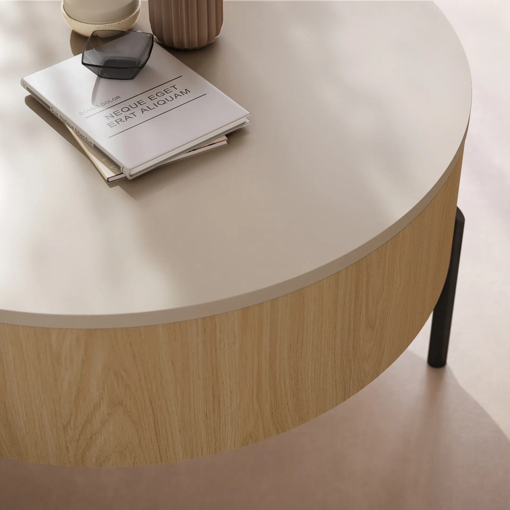 Mazzoni FRIDA Bej (Șampanie) / Stejar Oasis – MĂSUȚĂ DE CAFEA MODERNĂ CU BLAT RABATABIL ȘI SPAȚIU DE DEPOZITARE