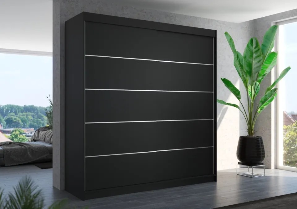 Dulap cu usi glisante 200x215 cm, Esteva, ADRK Furniture (Culoare: Negru / Alb)