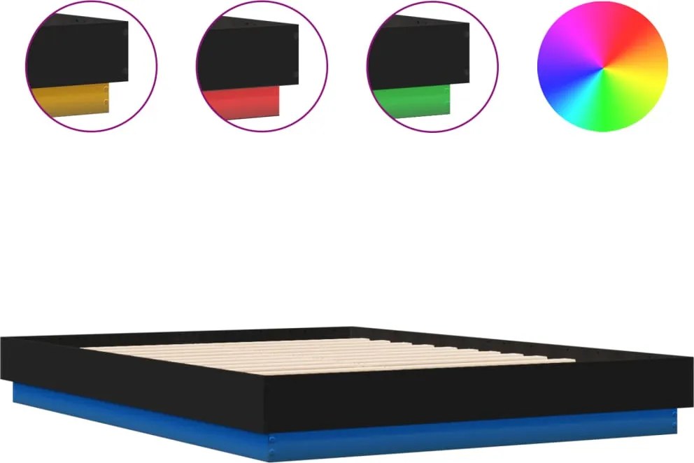 vidaXL Cadru de pat cu LED fără saltea Negru 150x200 cm