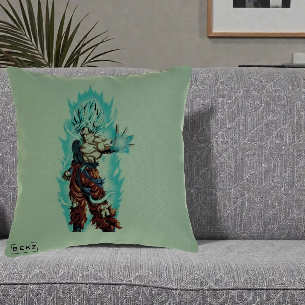 Perna Personalizata Dragon Ball Goku Ultra Instinct Blue, 40x40 cm, Verde, Husa Detasabila, Perna Inclusa, BEKZ®