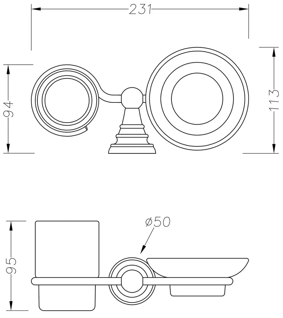 Set săpunieră și pahar de baie SAPHO 1318-04 Diamond, sticlă, bronz