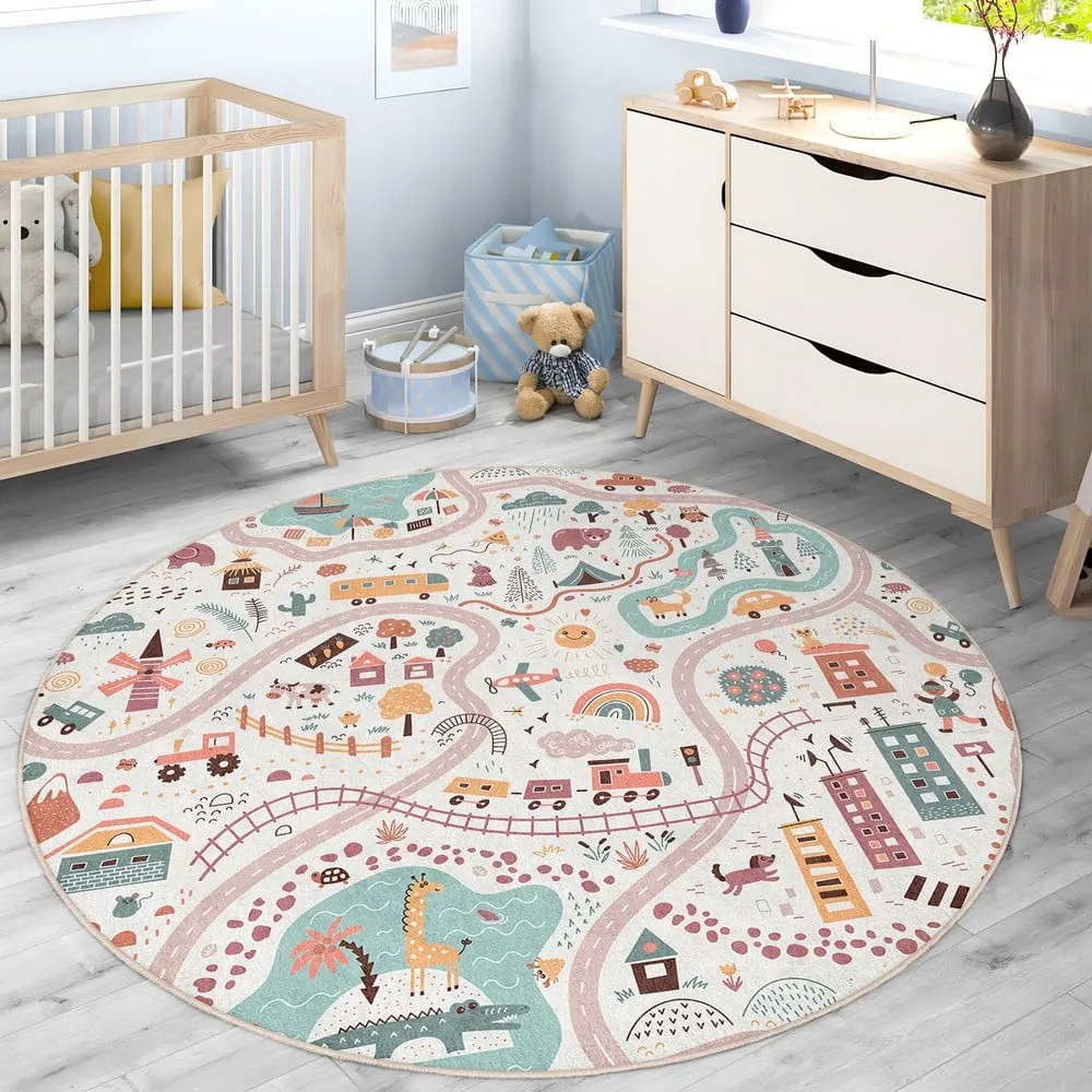 Covor de joacă pentru copii lavabil ø80 cm Furry World – Mila Home