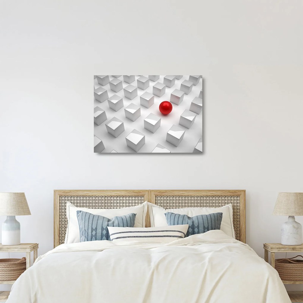 Tablou pe sticlă cu abstracție - cub cu bilă (70x50 cm)
