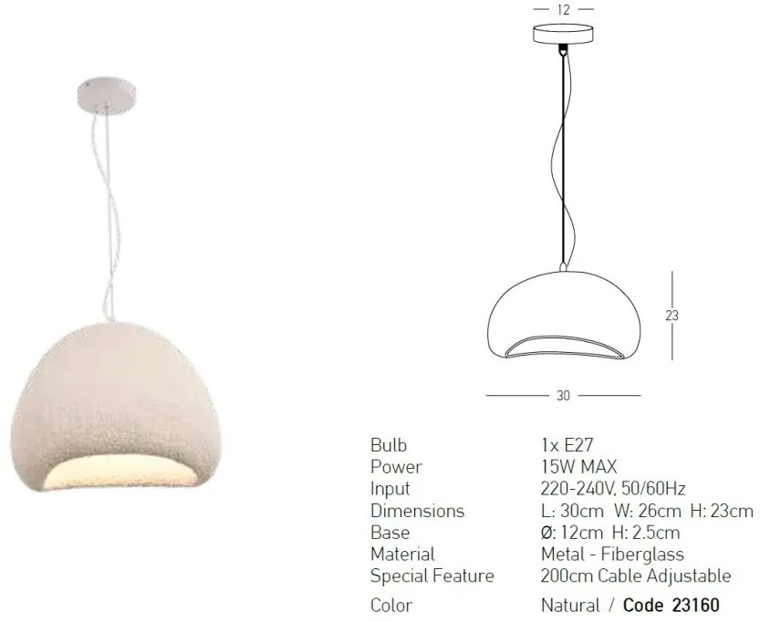 Lustra/Pendul design modern decorativ FIBERGLASS 30cm