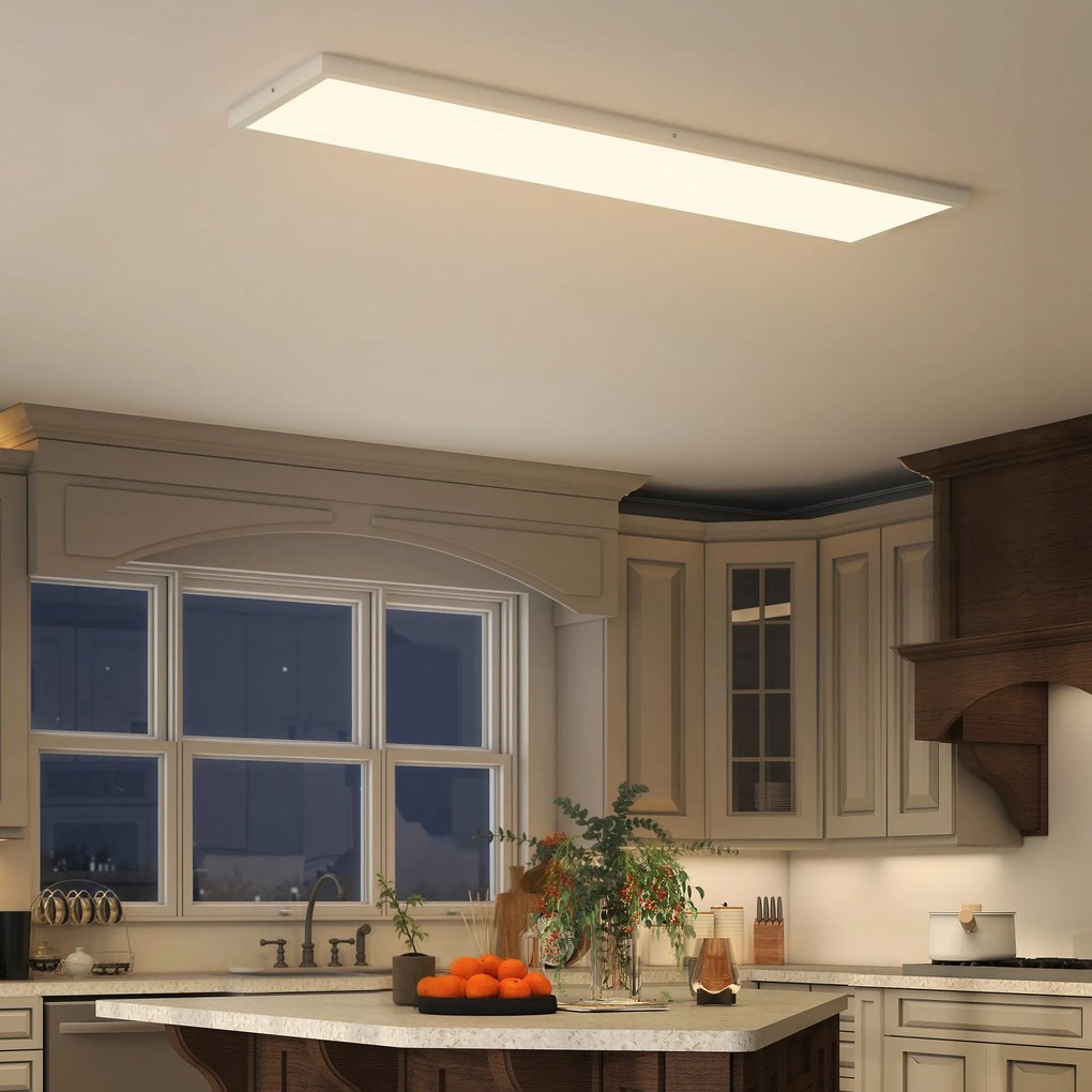 HOMCOM Set de 4 lămpi de tavan cu culoare reglabilă, comutator DIP și de perete 3000K/4000K/6000K 120x30x3,7 cm Alb | Aosom Romania