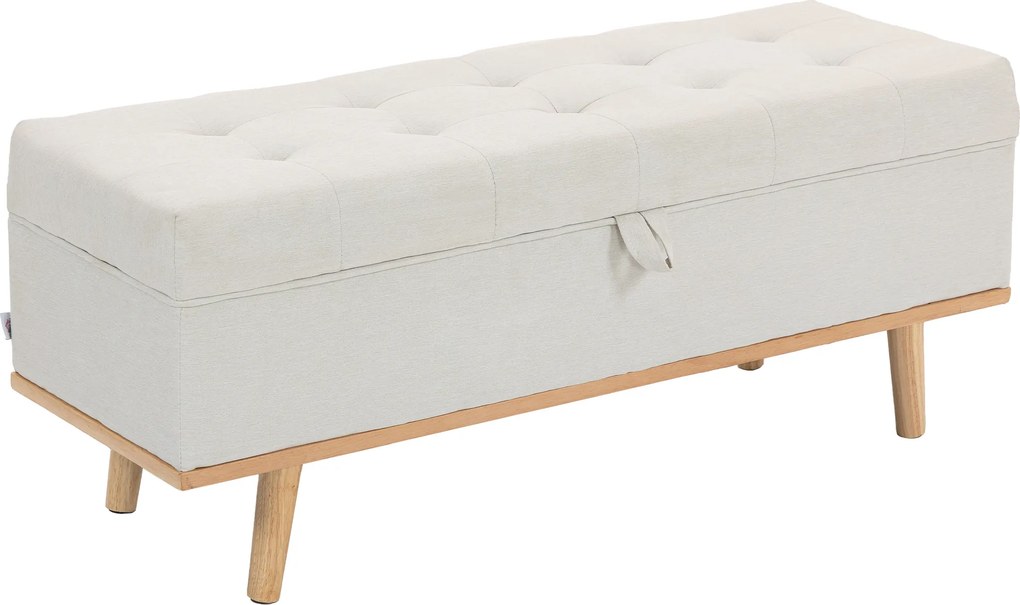 HOMCOM Taburet depozitare 80L, material textil, picioare lemn, 118x42x45 cm, crem | Aosom Romania