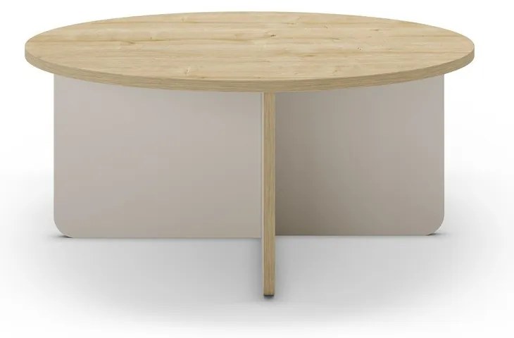 Măsuță de cafea crem/în culoare naturală rotundă cu blat cu aspect de lemn de stejar ø 80 cm Hillary – Marckeric