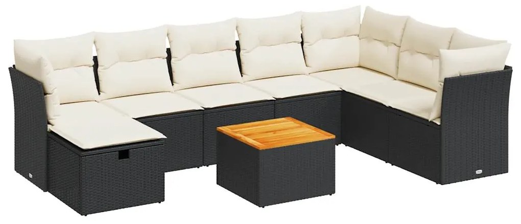 3325773 vidaXL Set mobilier de grădină cu perne, 9 piese, negru, poliratan