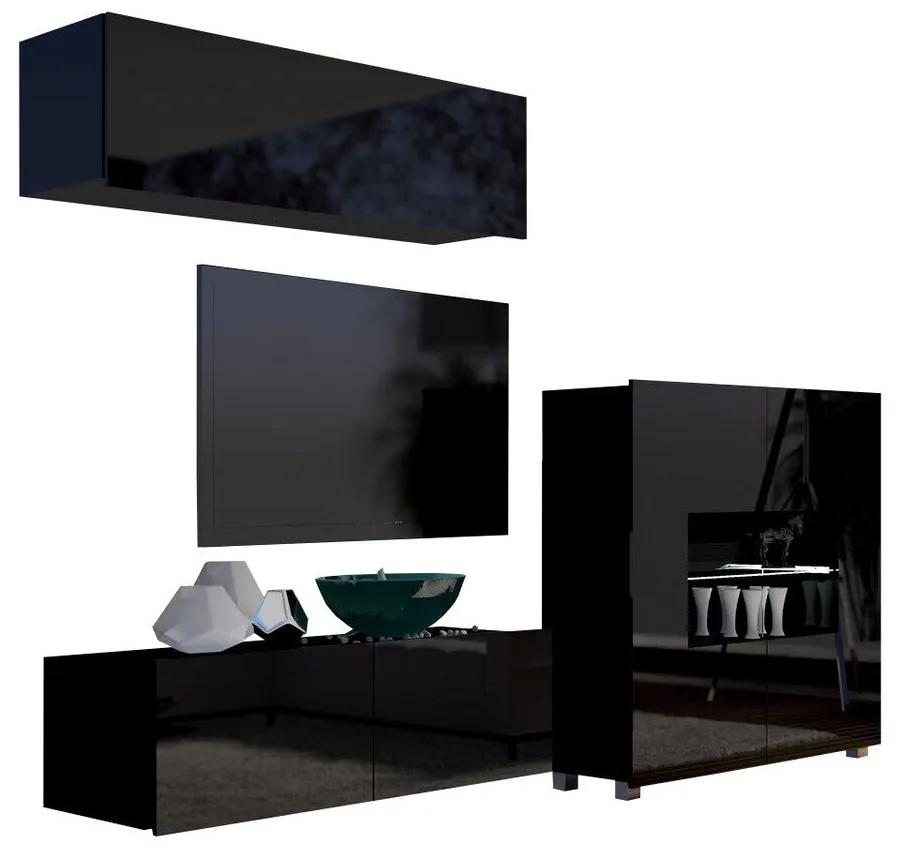 Camera de zi Providence B113Negru lucios, Negru, Cu comodă tv, Cu componente suplimentare, Părți separate, PAL laminat, 71 kg