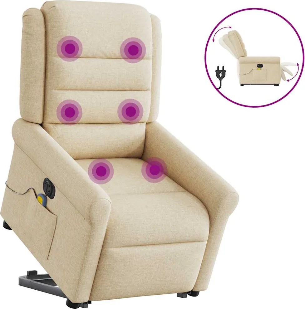 vidaXL Fotoliu electric de masaj rabatabil cu ridicare, crem, textil
