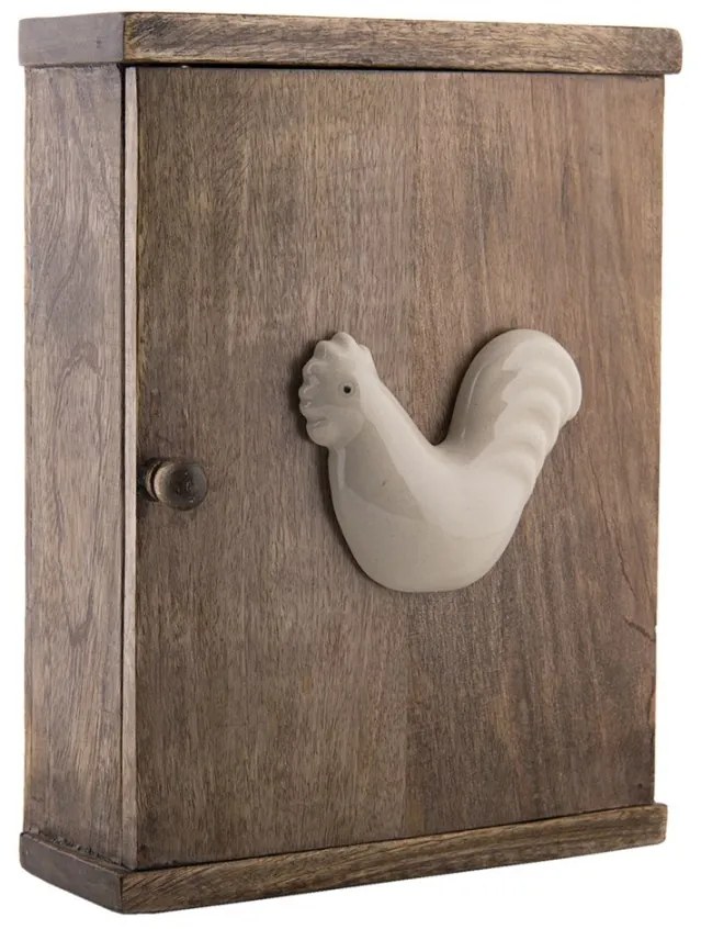 Dulăpior pentru chei din lemn, model cocoș ceramic, 23x8x30 cm