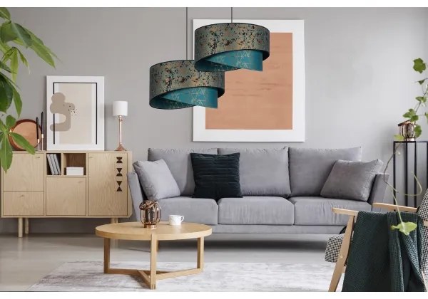 Lustră pe cablu REZO 1xE27/60W/230V turcoaz/aurie